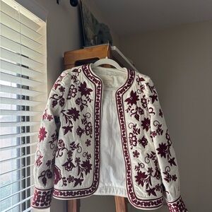 Sézane Ewan Embroidery Jacket 34 Medium Embroidered White and Red Women's Jacket
